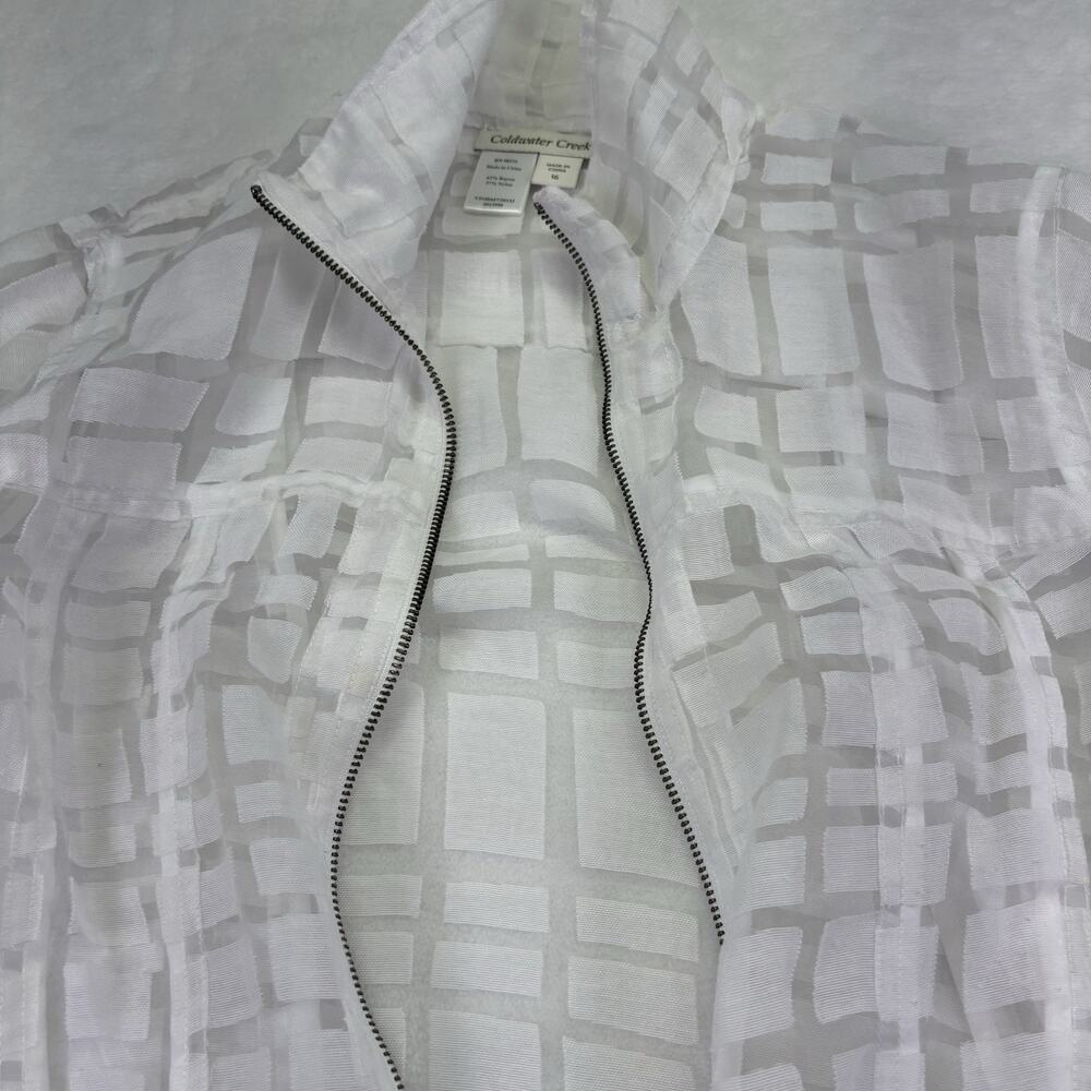 Coldwater Creek White Semi Sheer Square Patterned Zip Up Blazer Jacket Size 16 - Picture 6 of 12